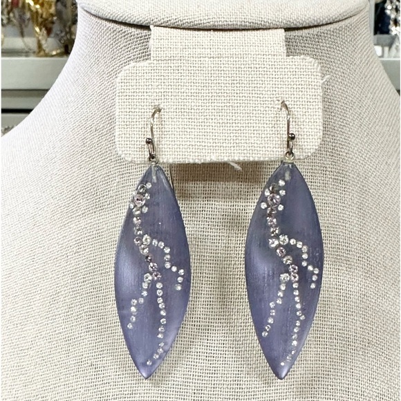 Signed Alexis Bittar Frosted Purple/Lavender with Crystal Drop Earrings - Picture 1 of 3